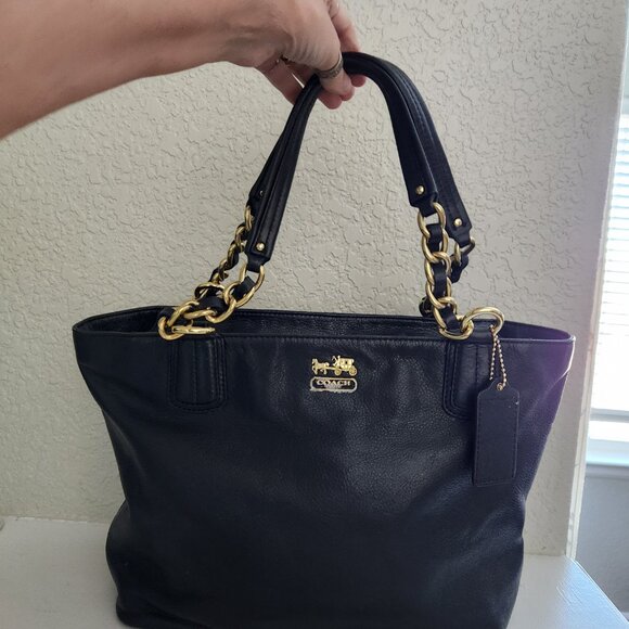 Euc Coach Madison Black Leather Y2k Shoulder Bag Tote - Picture 3 of 14